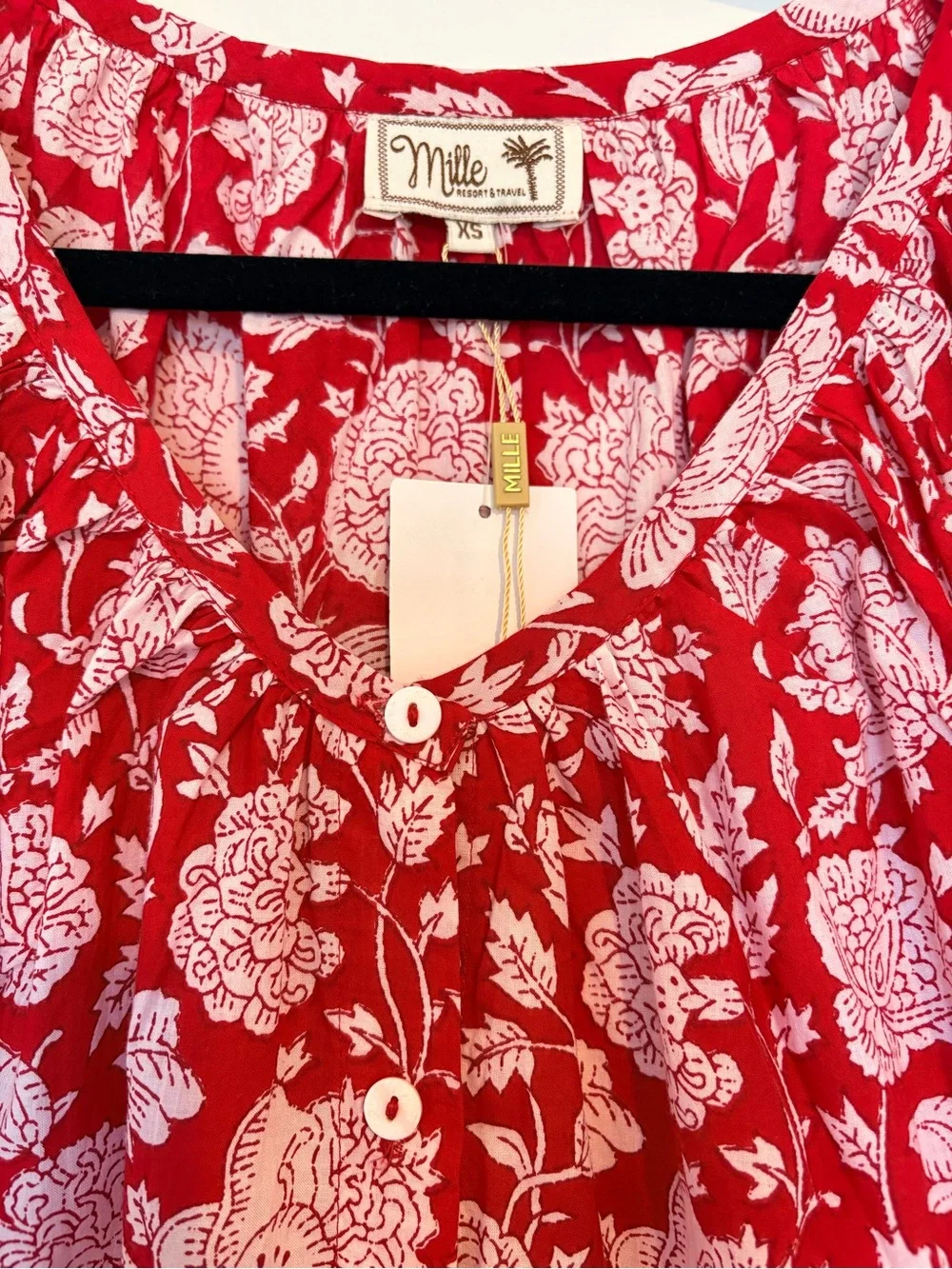 NWT Mille Naomi Red Zinnia Blouson Short Sleeve Top Size XS - Picture 7 of 10